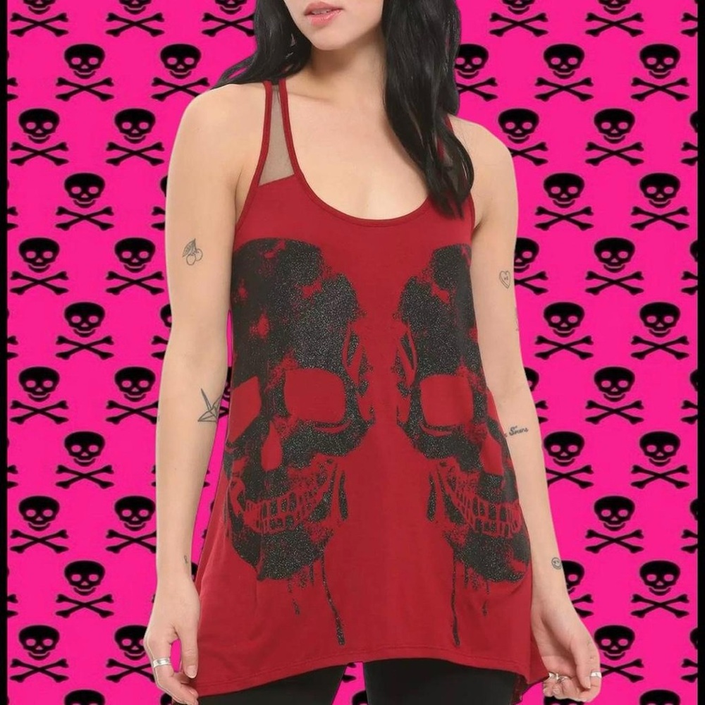 Red Skull Graphic Tank Top - Women's Casual Scoop Neck